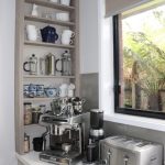 Open display shelving in a kitchen